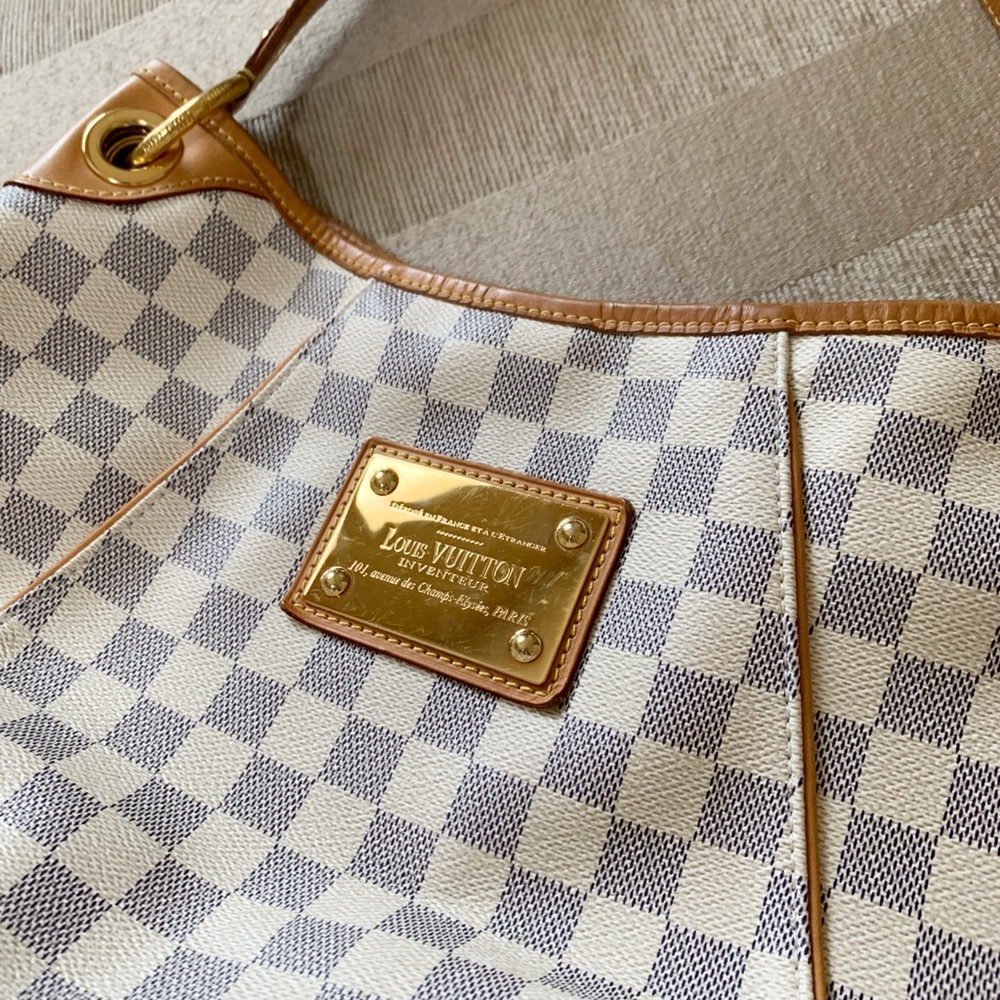Louis Vuitton damier azur Checkered Shoulder Bag with Tan Accents - Picture 5 of 13